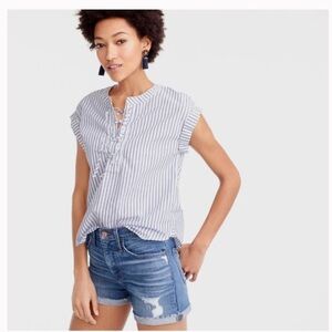 J. Crew White and Blue Striped Blouse